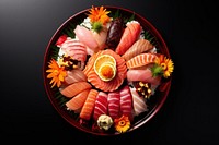 Plate seafood sushi meal. 