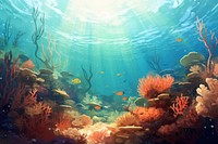 Underwater sea aquarium outdoors, digital paint illustration. AI generated image