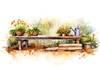 Garden outdoors flower bench. 