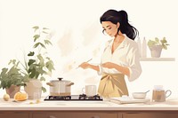 Woman cooking in kitchen. 