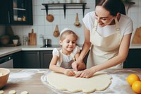 Child cooking adult dough. 