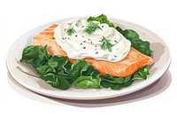 Salmon plate food meal, digital paint illustration. AI generated image