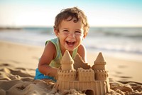 Beach sand laughing outdoors. AI generated Image by rawpixel.