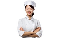 Chef female adult white background. 