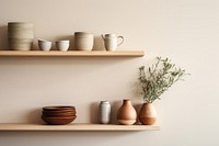 Shelf pottery plant wood. AI generated Image by rawpixel.