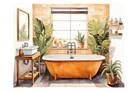 Bathroom bathtub plant sink. 