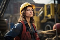 Helmet looking hardhat worker. 