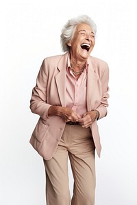 Laughing adult women white background. 