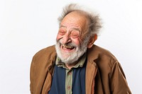 Laughing adult man white background. 