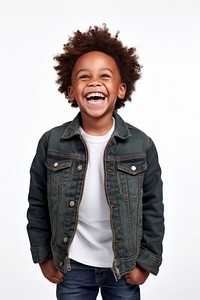 Laughing jacket smile white background. 