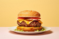 Cheese burger plate food. AI generated Image by rawpixel.