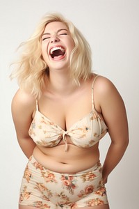 Laughing swimwear adult white background. 