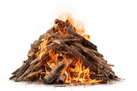 Bonfire wood white background destruction. 