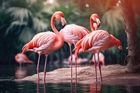 Flamingo animal bird reflection. 