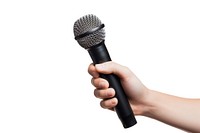 Microphone hand white background performance. 