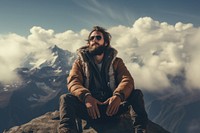 Sunglasses mountain portrait outdoors. 