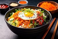 Food bowl egg chopsticks. 