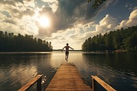 Lake outdoors jumping nature. 