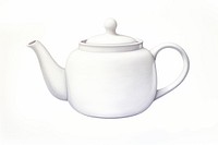 Teapot porcelain white cup, digital paint illustration.