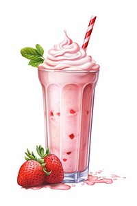 Strawberry milkshake smoothie dessert, digital paint illustration.  image