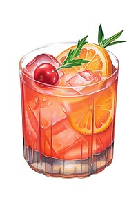 Cocktail drink fruit glass, digital paint illustration.  image