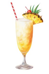 Cocktail pineapple drink fruit, digital paint illustration.