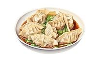 Dumpling wonton pasta plate, digital paint illustration.