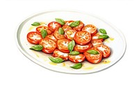 Dish vegetable tomato plate, digital paint illustration.