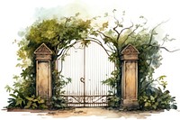 Gate outdoors garden plant, digital paint illustration. AI generated image
