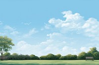 Lawn sky outdoors nature, digital paint illustration. 