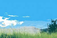 Sky landscape grassland outdoors, digital paint illustration. AI generated image