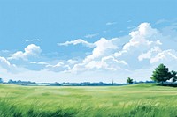 Sky grassland landscape outdoors, digital paint illustration.  image