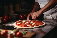 Restaurant making pizza mozzarella. 