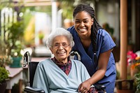 Wheelchair female adult nurse. 