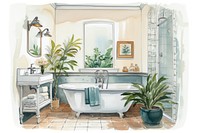 Bathroom bathtub plant sink. 