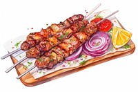 Plate grilling kebab meat. 