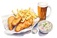Food meal fish beer. AI generated Image by rawpixel.