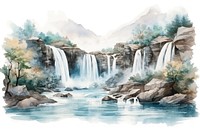 Waterfall landscape painting outdoors. 