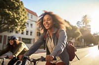 Cycling laughing bicycle vehicle. 