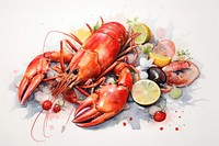 Seafood lobster animal fruit. 