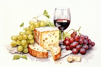 Cheese wine grapes glass. 