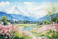 Landscape mountain outdoors painting. 