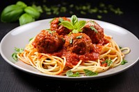 Spaghetti meat meatball pasta. AI generated Image by rawpixel.