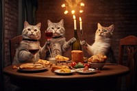 Four cats celebrating New Year Party 2024 golden hour --ar 3:2