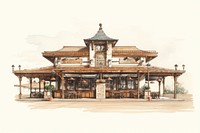 Architecture building outdoors drawing. AI generated Image by rawpixel.