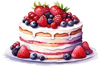 Cake strawberry raspberry blueberry. 