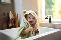 Baby portrait bathtub towel. 