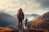 Backpack hiking dog adventure. 