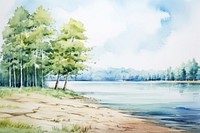 Landscape lake outdoors painting. AI generated Image by rawpixel.