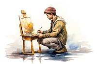Painting sitting painter canvas. AI generated Image by rawpixel.